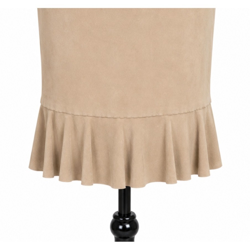 Ann Taylor Loft Womens Flared Hi Low Ruffled Hem Skirt Sz 8 Beige Suede Leather - Picture 5 of 10